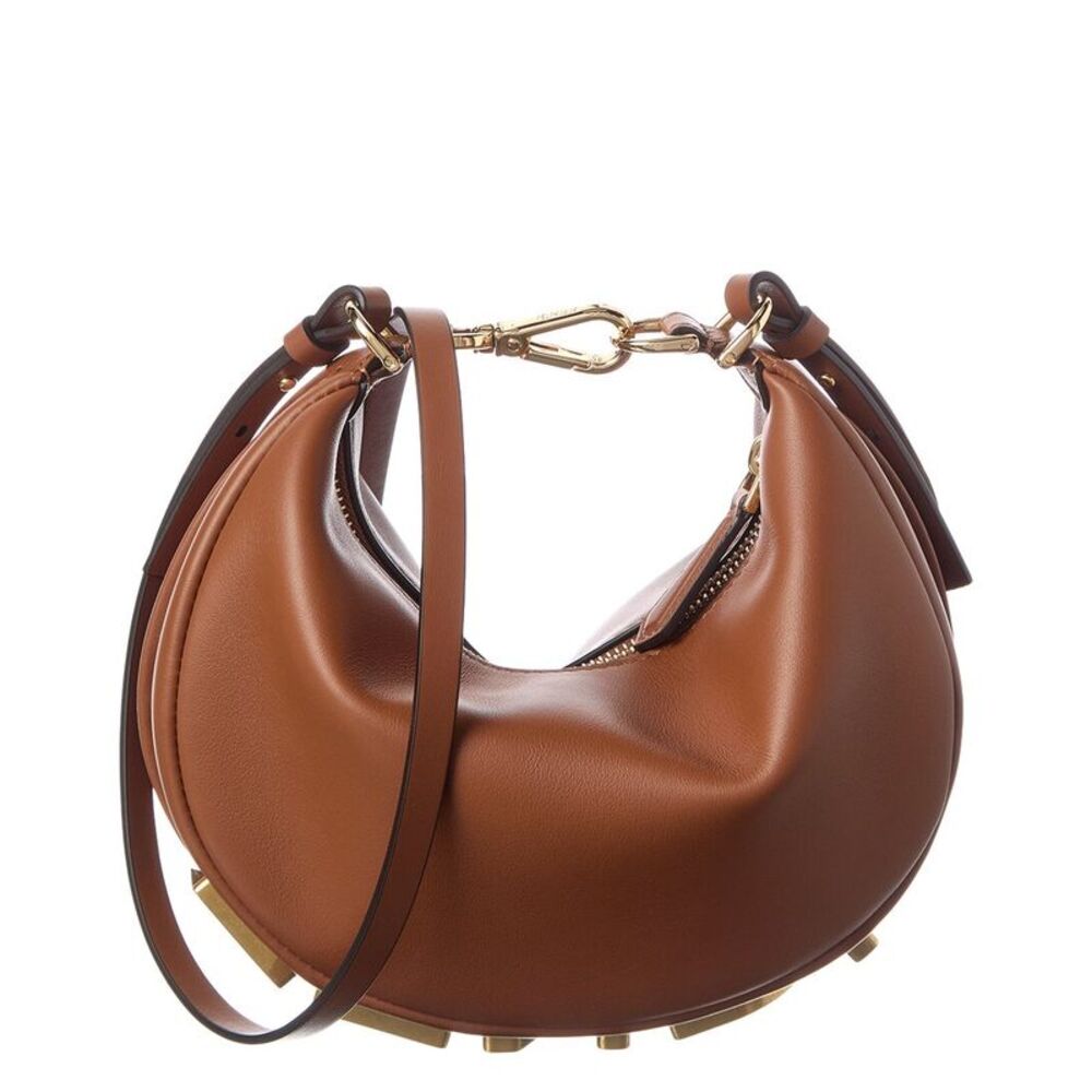 Fendi Fendigraphy Mini Leather Hobo Bag, Brown